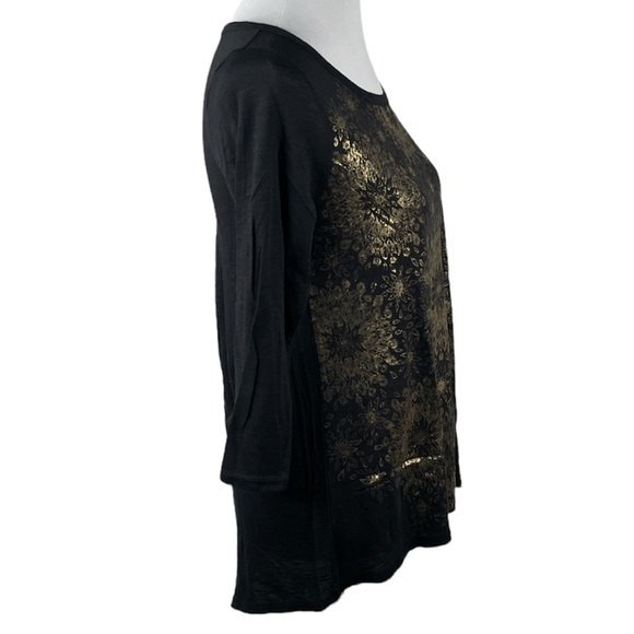 Lucky Brand Boho 3/4 inch Sleeve Shirt Black Gold Size Small - Picture 5 of 9